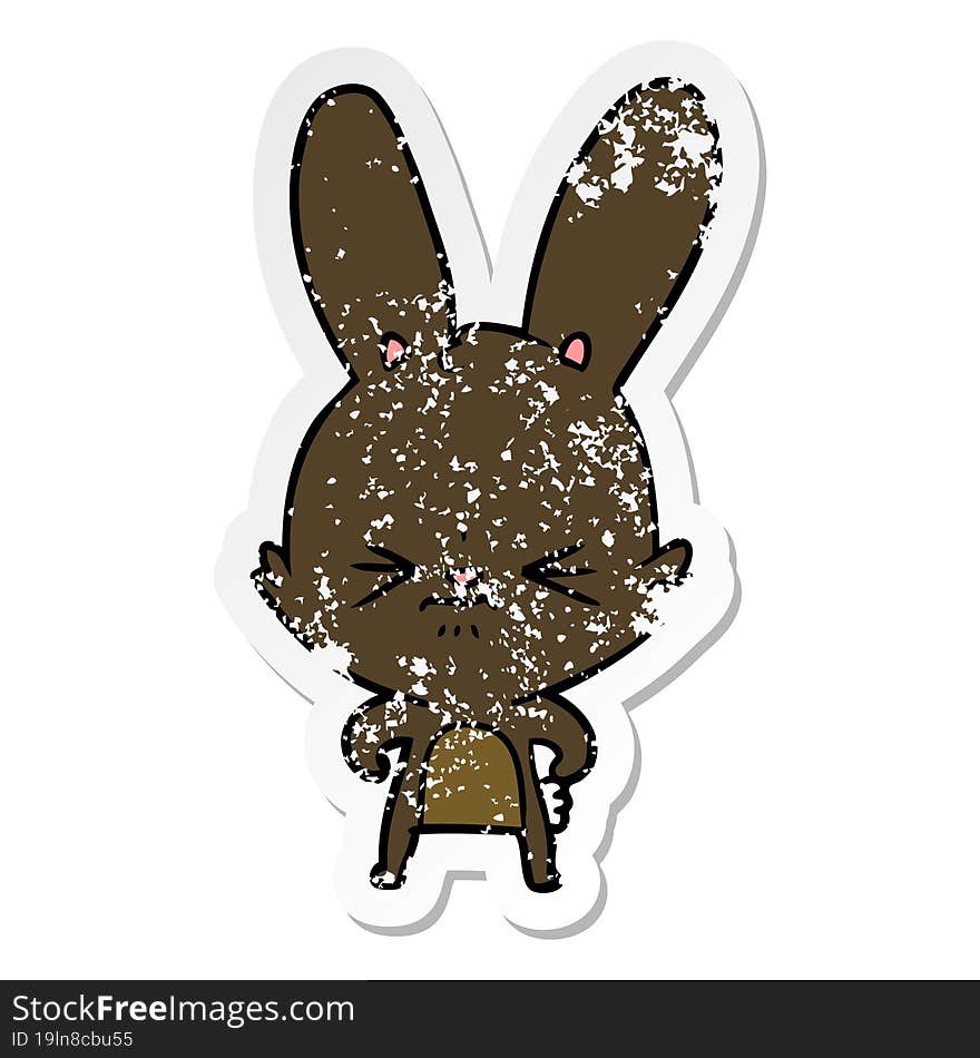 distressed sticker of a cute cartoon rabbit