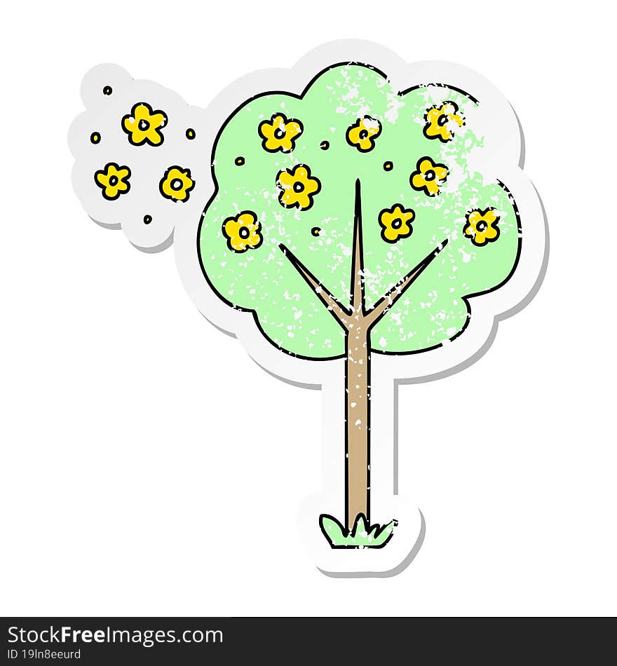 distressed sticker of a quirky hand drawn cartoon tree