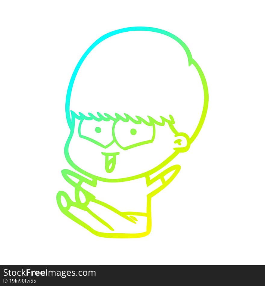 Cold Gradient Line Drawing Cartoon Happy Boy