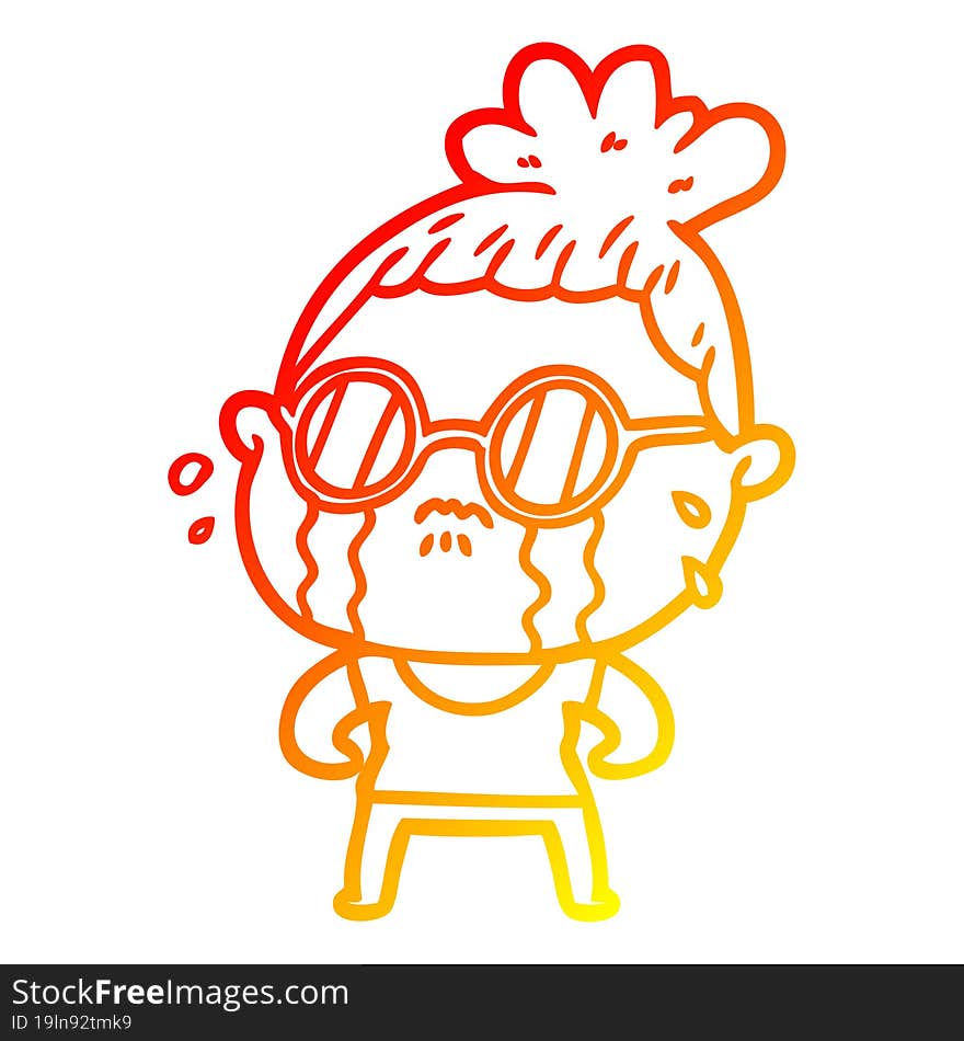 warm gradient line drawing cartoon crying woman wearing sunglasses