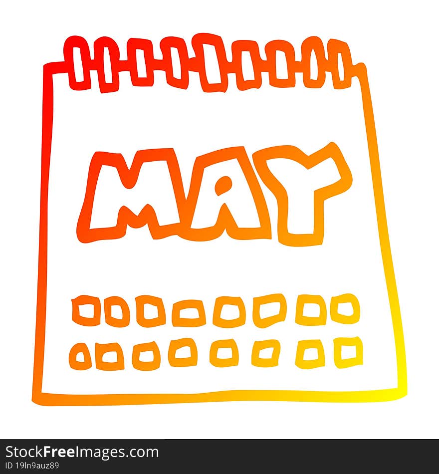 warm gradient line drawing cartoon calendar showing month of may