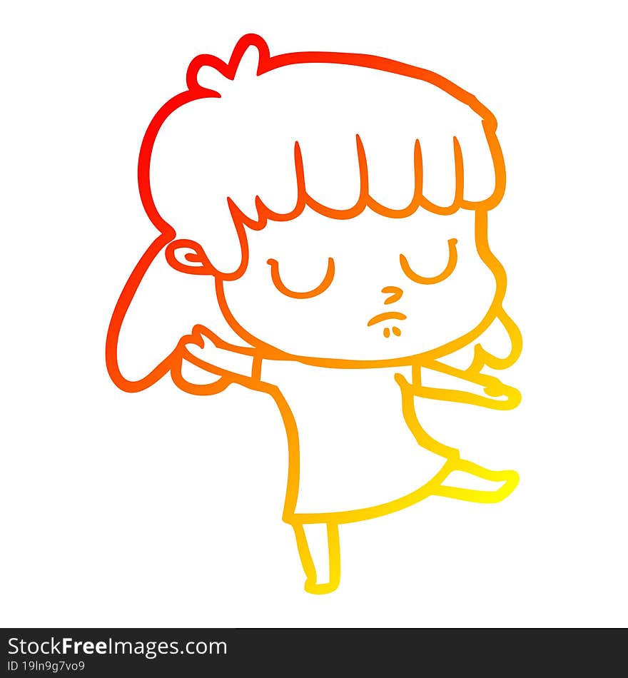 warm gradient line drawing cartoon indifferent woman dancing