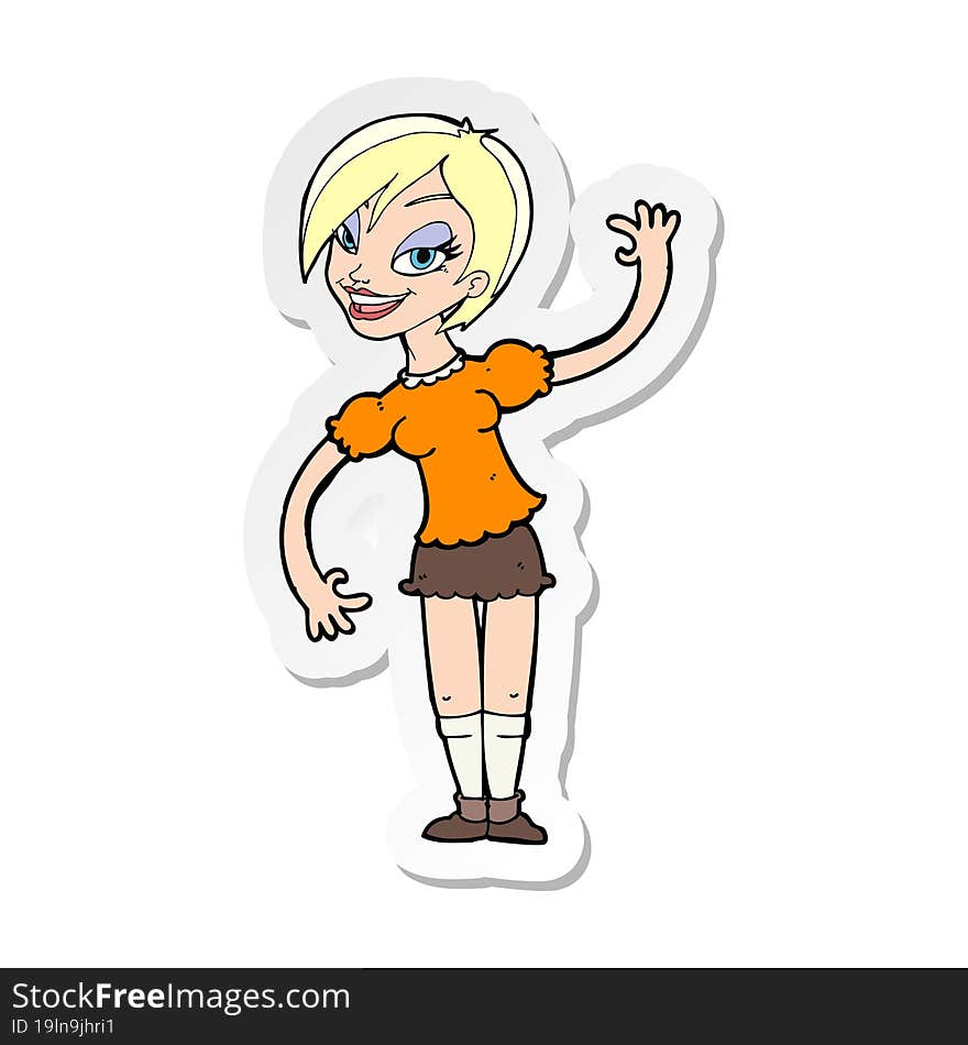 Sticker Of A Cartoon Girl Waving