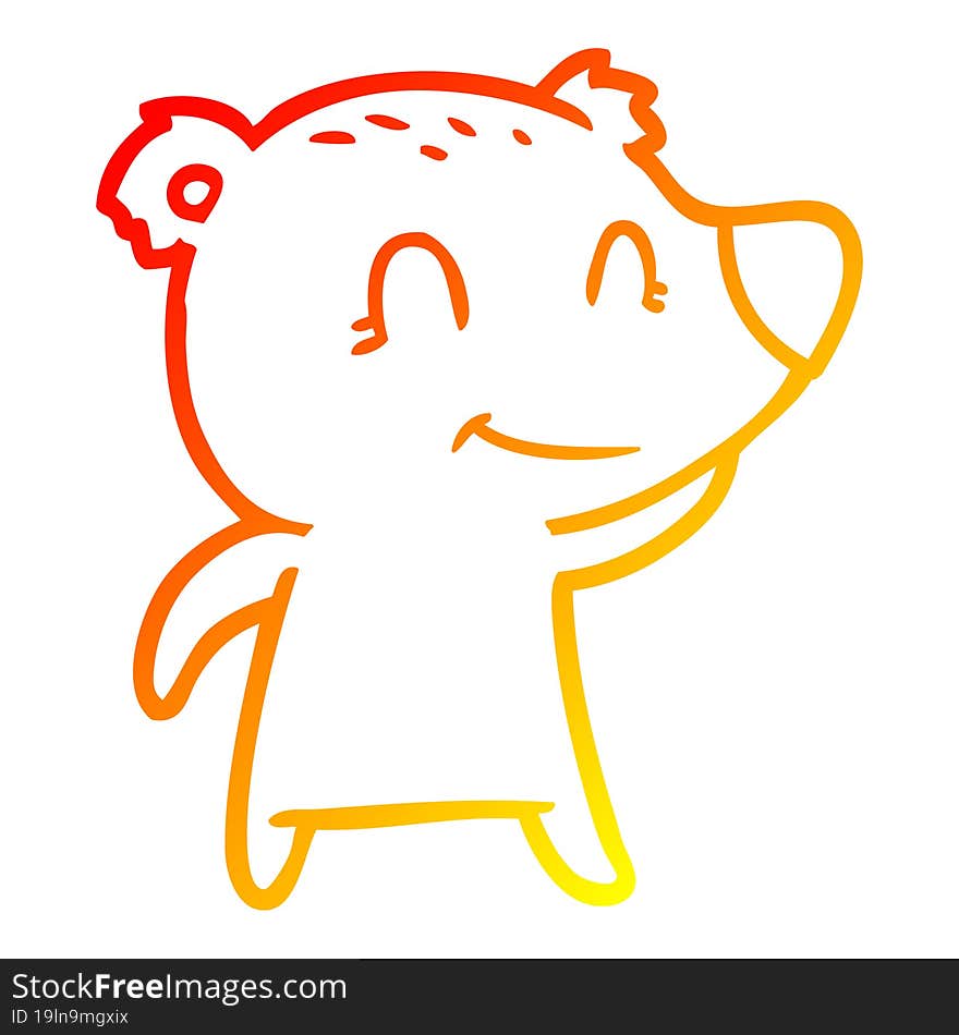 Warm Gradient Line Drawing Smiling Bear Cartoon