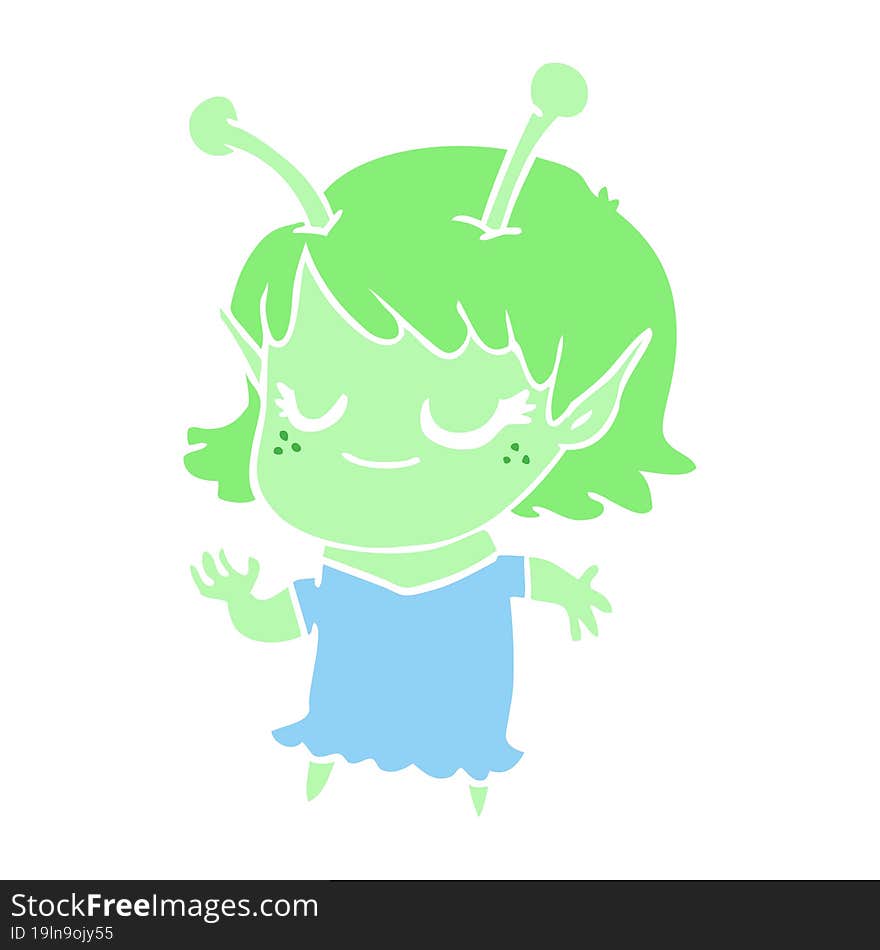 smiling alien girl flat color style cartoon