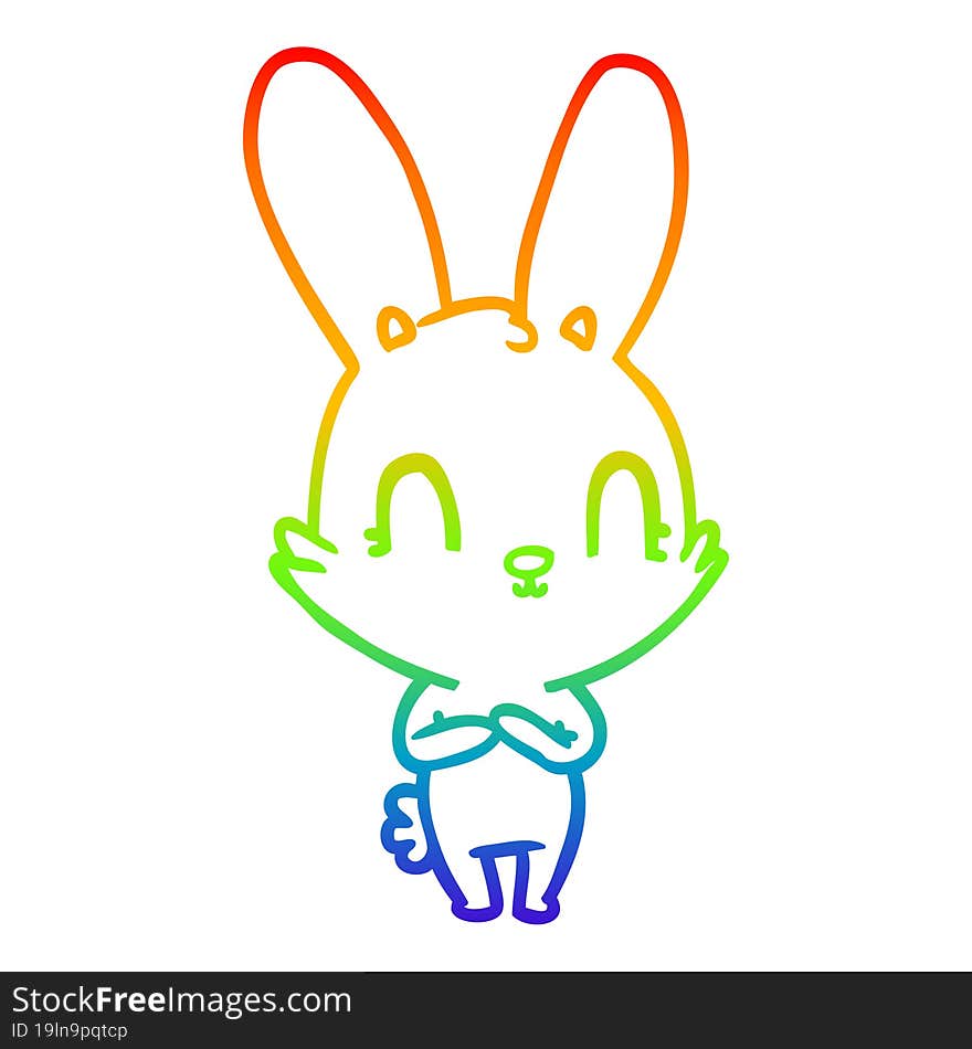 Rainbow Gradient Line Drawing Cute Cartoon Rabbit