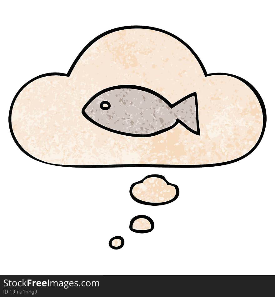 cartoon fish symbol and thought bubble in grunge texture pattern style