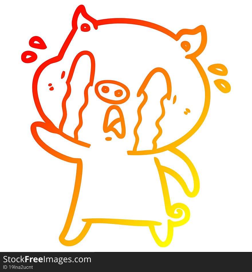 warm gradient line drawing of a crying pig cartoon