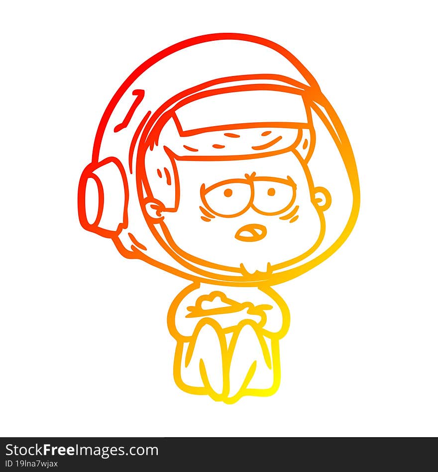 warm gradient line drawing cartoon tired astronaut