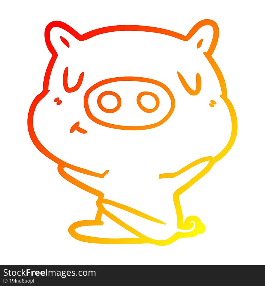 Warm Gradient Line Drawing Cartoon Content Pig