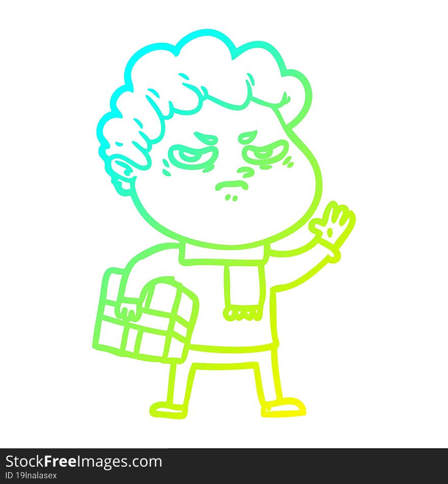 cold gradient line drawing cartoon angry man