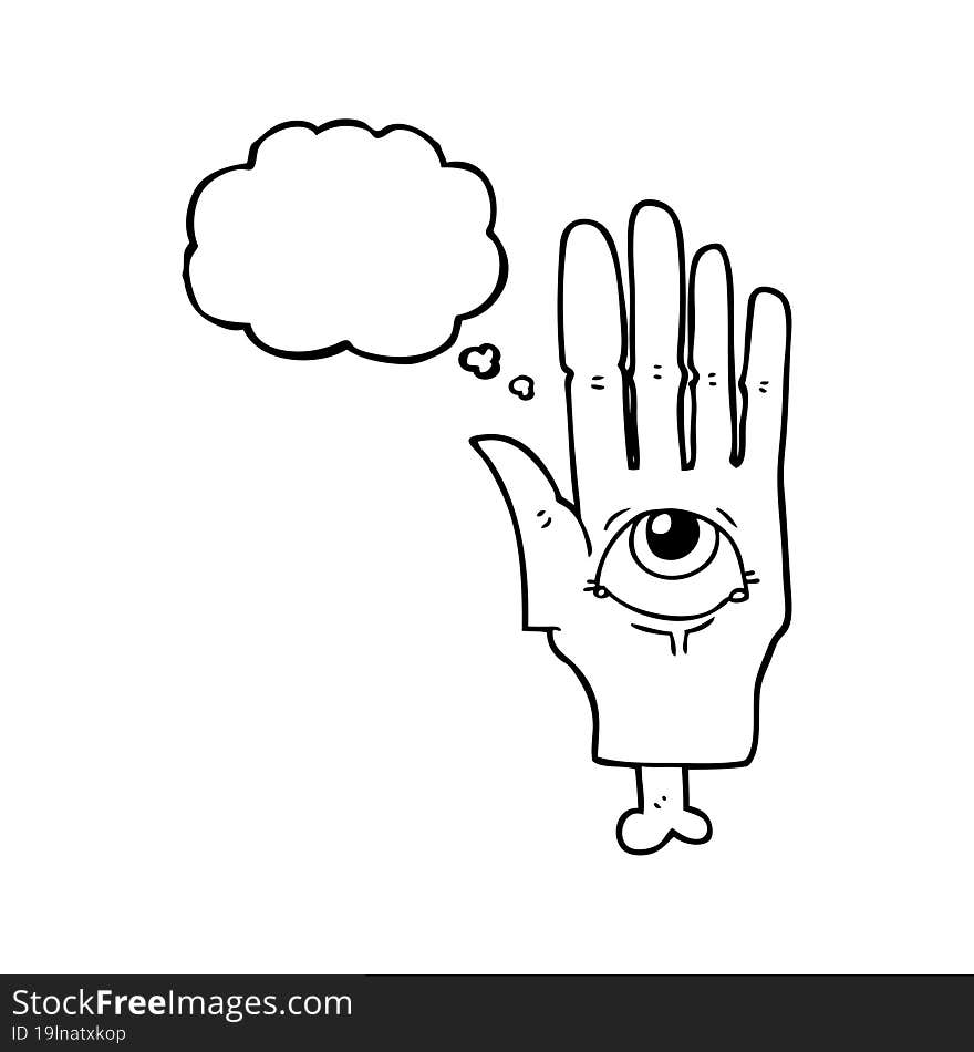 thought bubble cartoon spooky eye hand