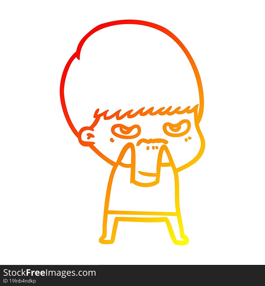 Warm Gradient Line Drawing Annoyed Cartoon Boy