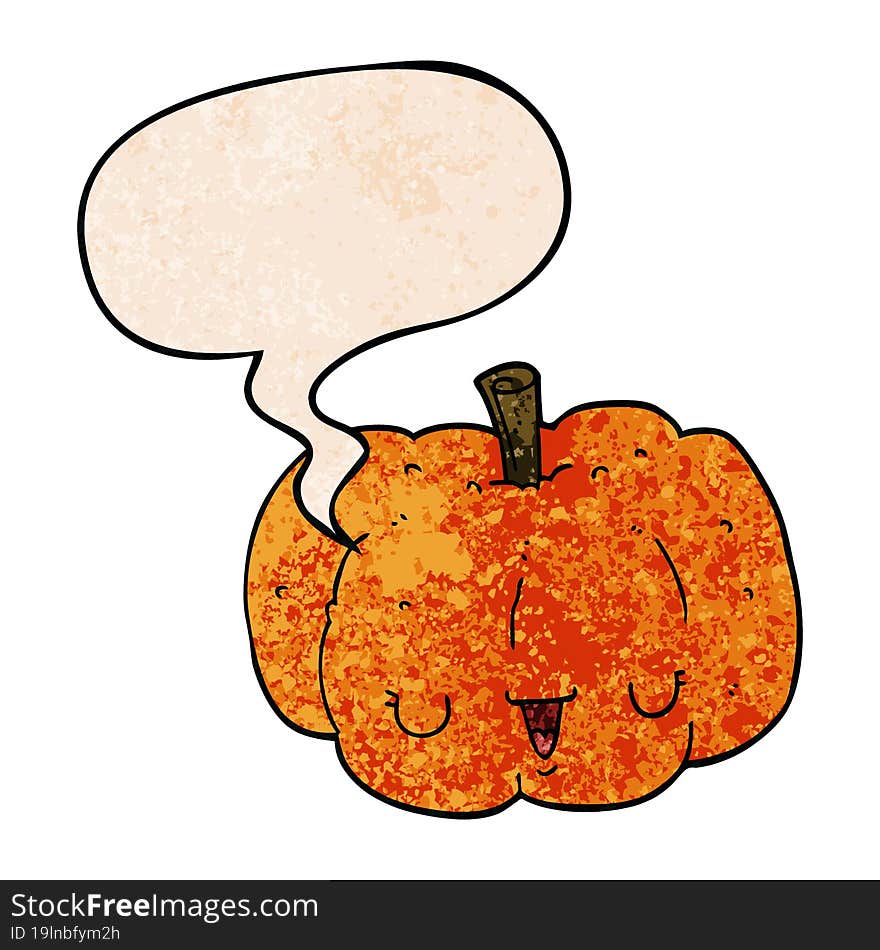 Cartoon Pumpkin And Speech Bubble In Retro Texture Style