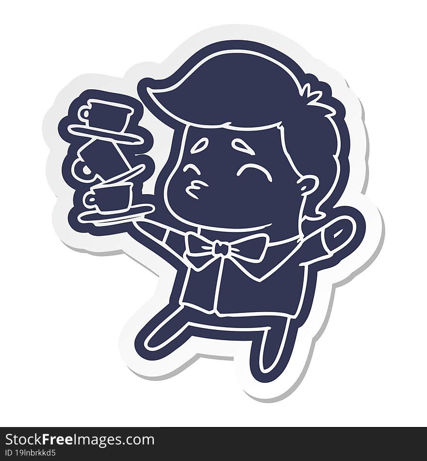 Cartoon Sticker Of A Kawaii Cute Waiter