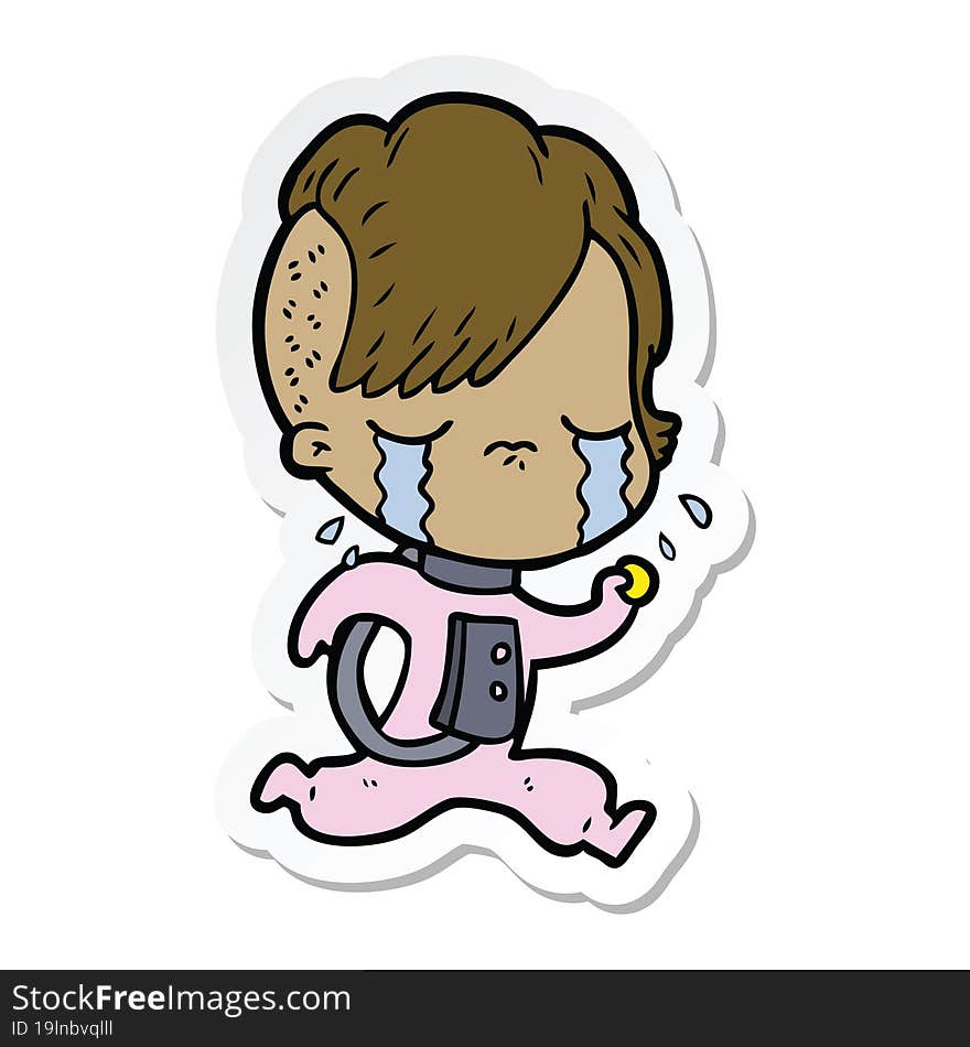 sticker of a cartoon crying girl