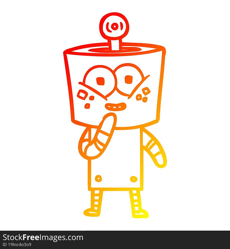 warm gradient line drawing of a happy cartoon robot giggling