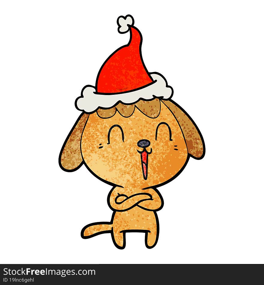 Cute Textured Cartoon Of A Dog Wearing Santa Hat