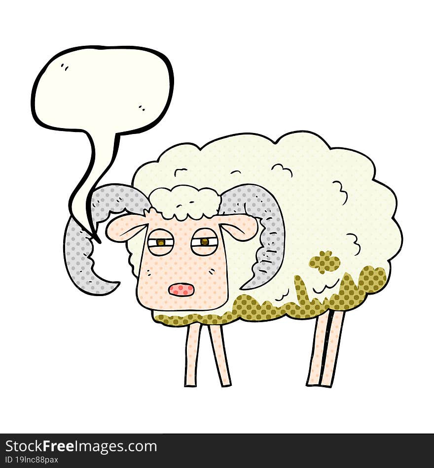 comic book speech bubble cartoon ram covered in mud