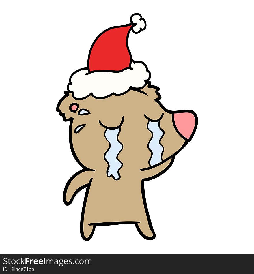 Line Drawing Of A Crying Bear Wearing Santa Hat