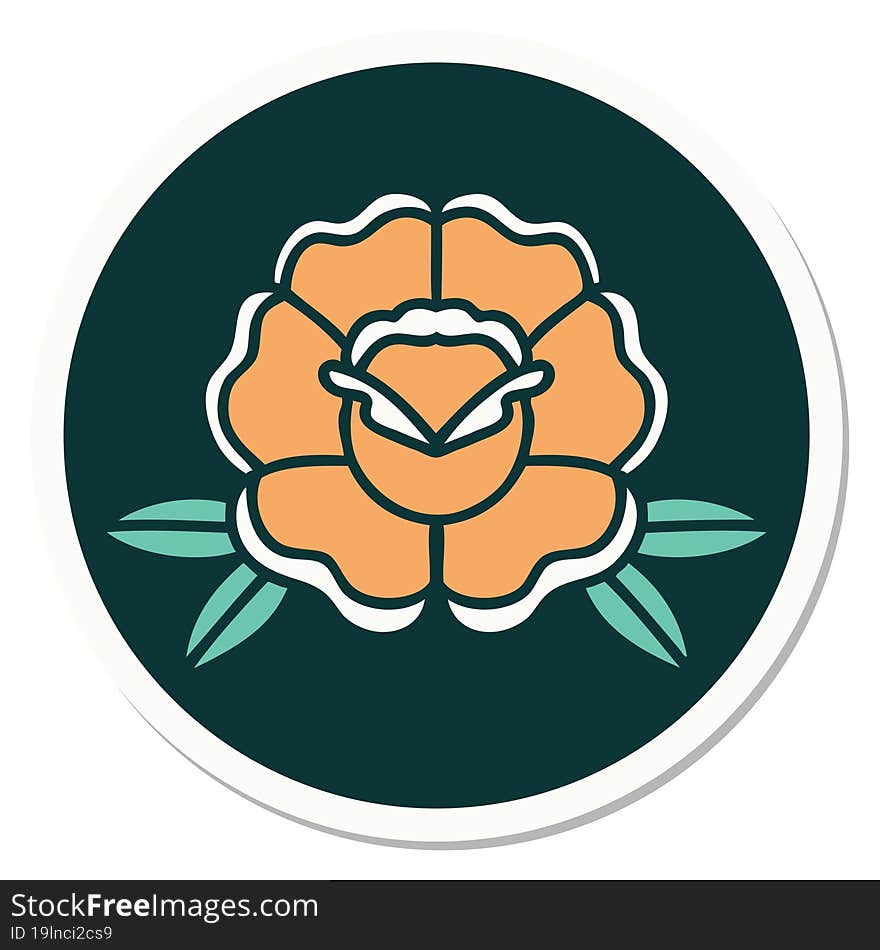 sticker of tattoo in traditional style of a flower. sticker of tattoo in traditional style of a flower