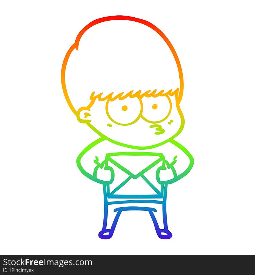 rainbow gradient line drawing nervous cartoon boy