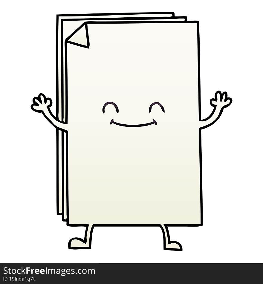 quirky gradient shaded cartoon happy stack of papers