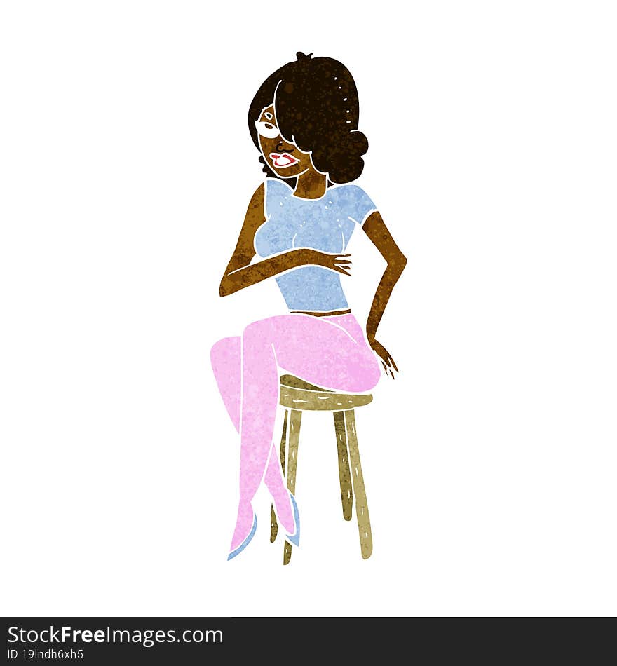 cartoon woman sitting on bar stool