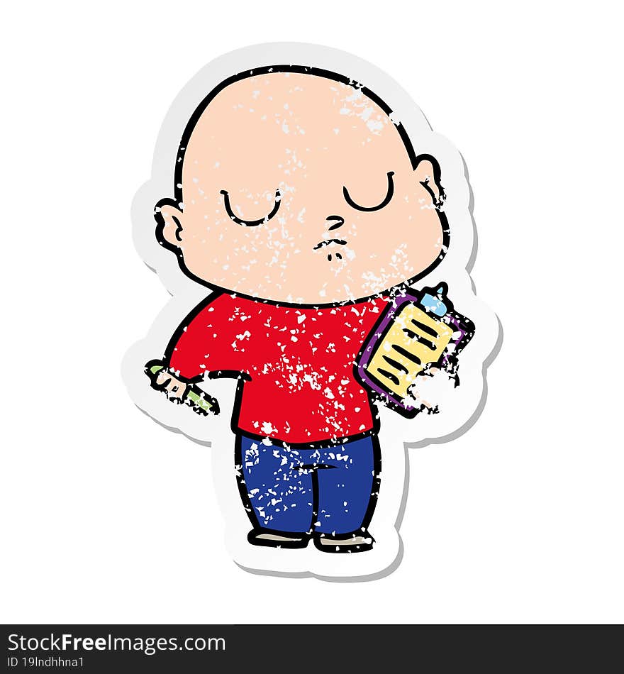 distressed sticker of a cartoon bald man