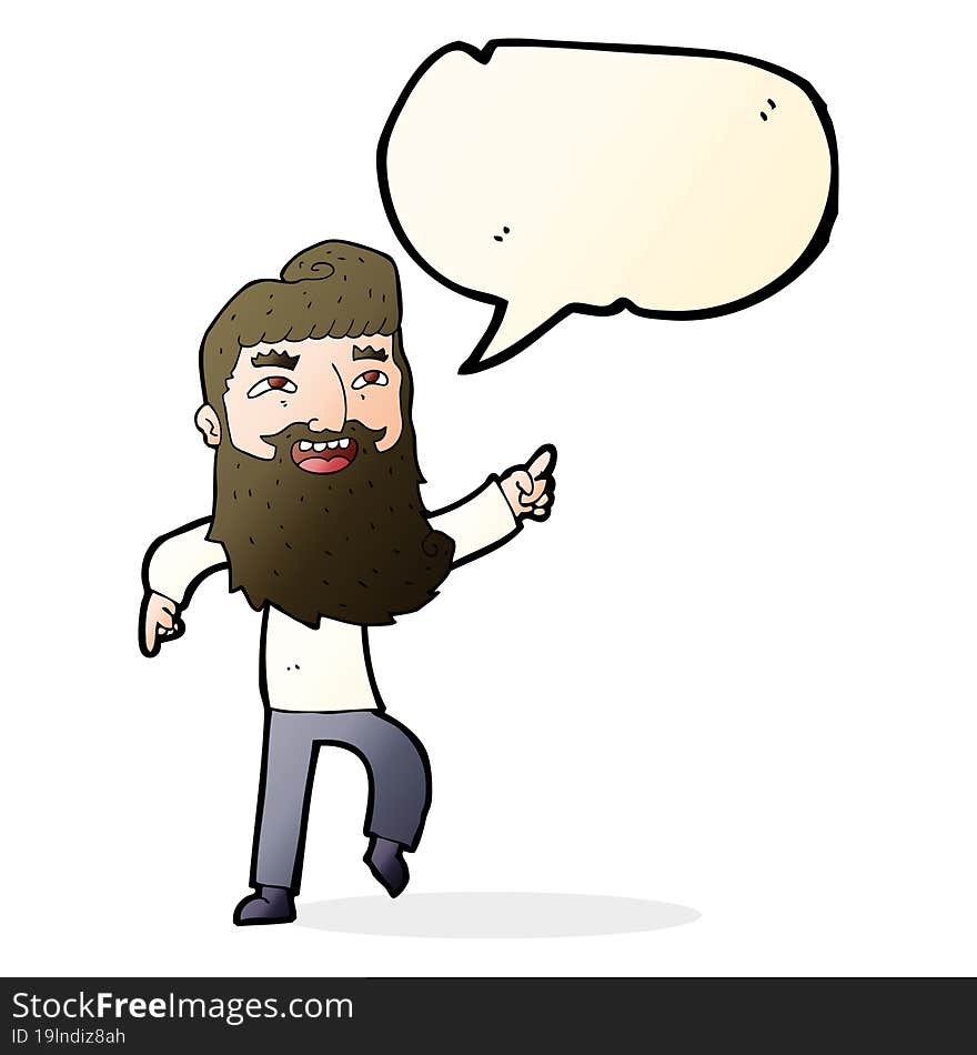 Cartoon Man With Beard Laughing And Pointing With Speech Bubble