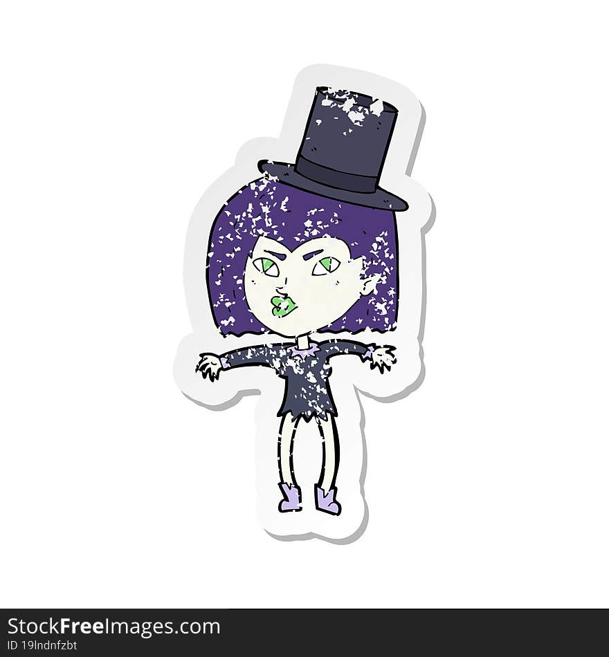 retro distressed sticker of a cartoon halloween vampire girl