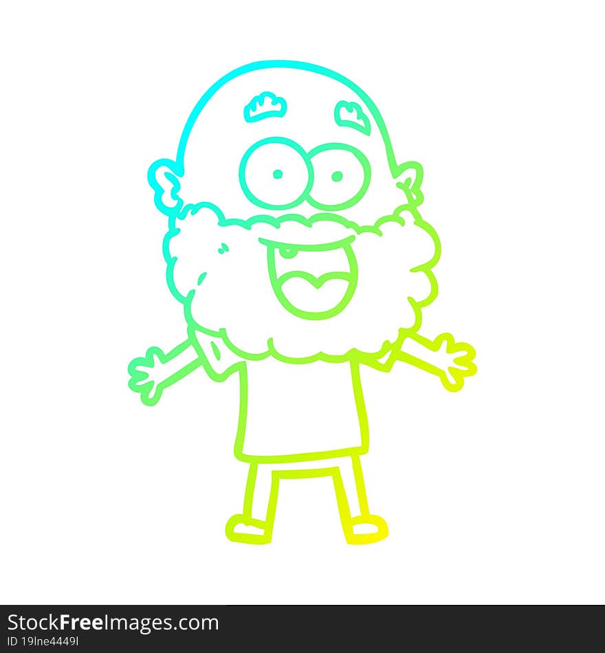 cold gradient line drawing cartoon crazy happy man with beard