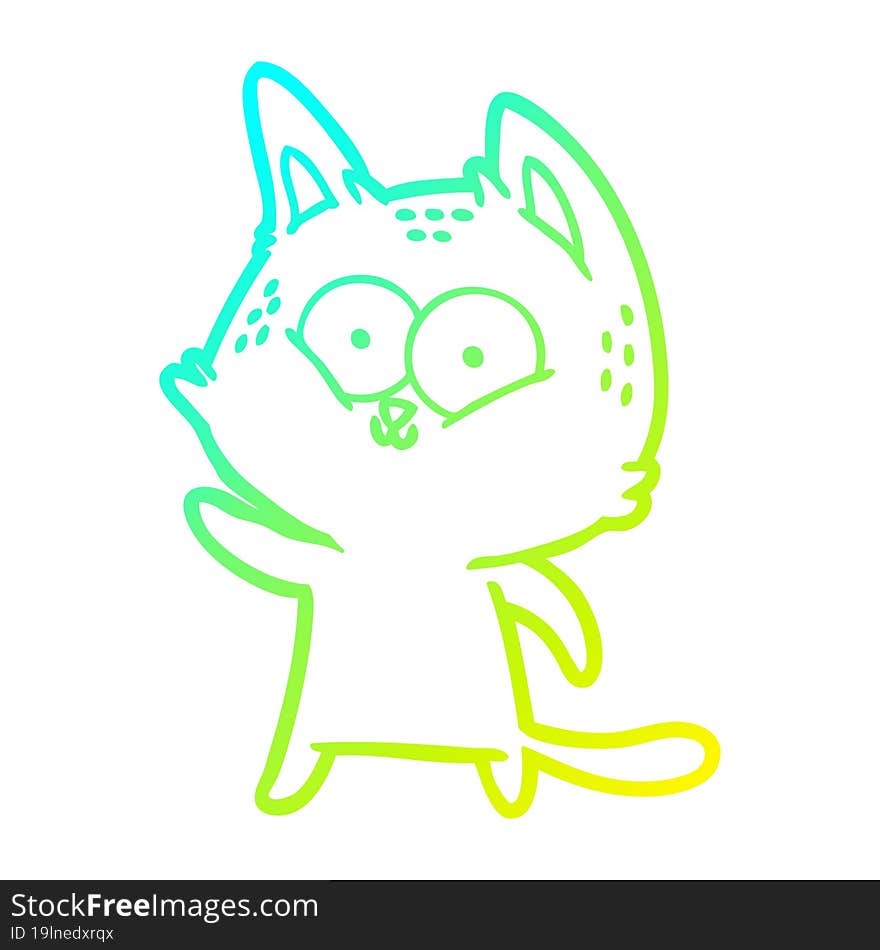 cold gradient line drawing cartoon cat waving