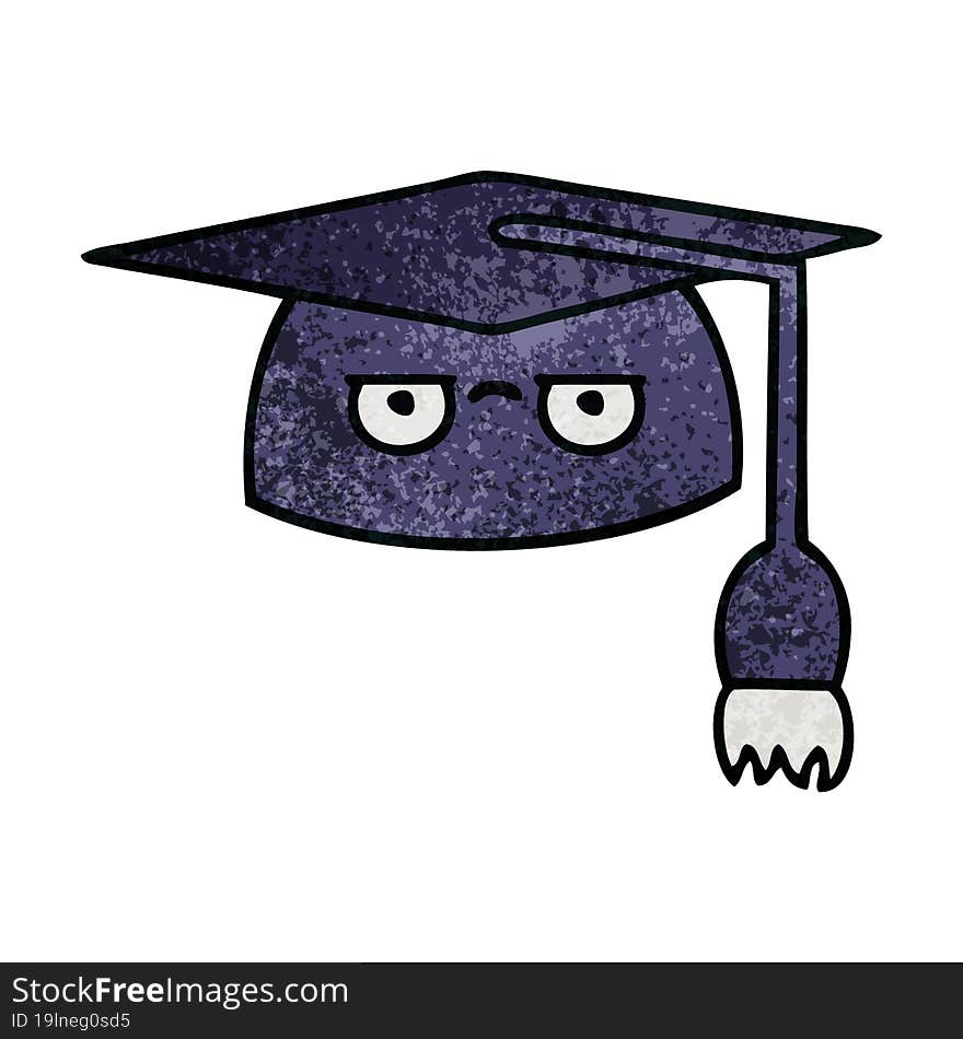 retro grunge texture cartoon graduation hat