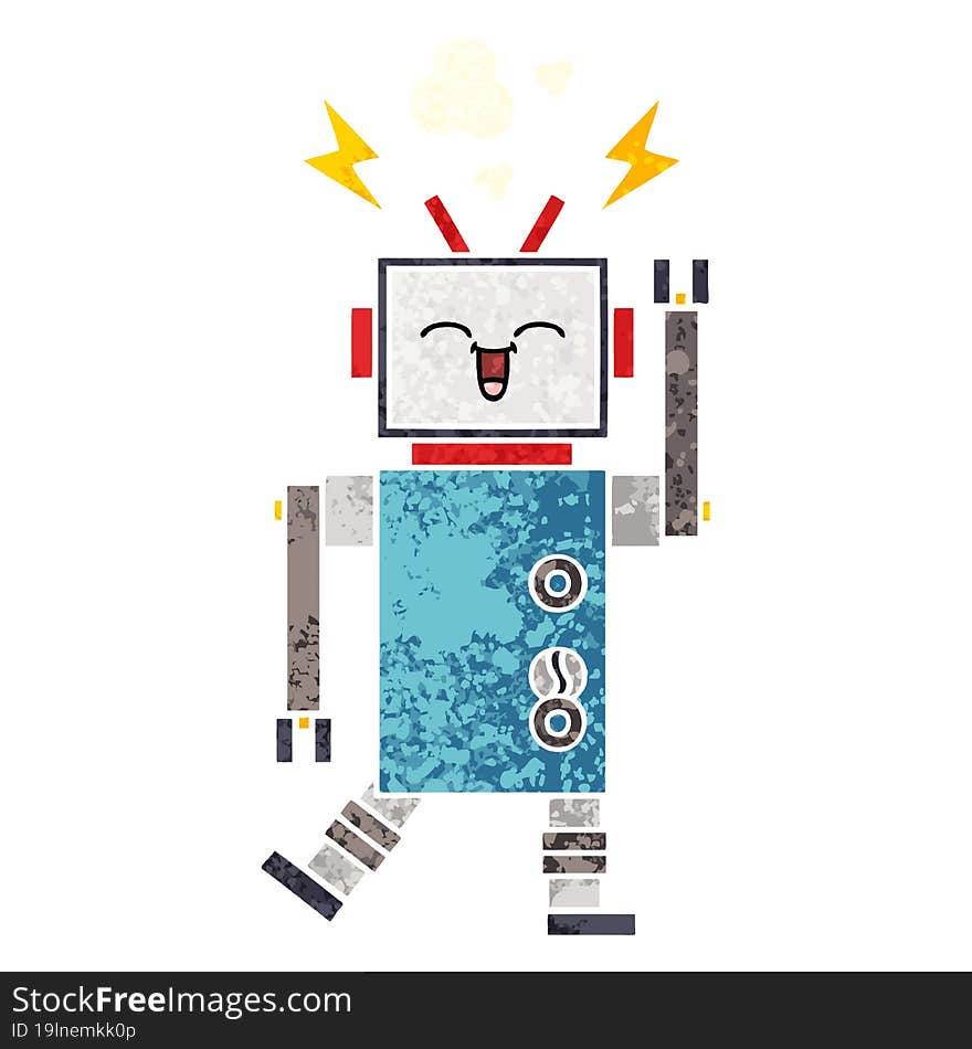 retro illustration style cartoon robot