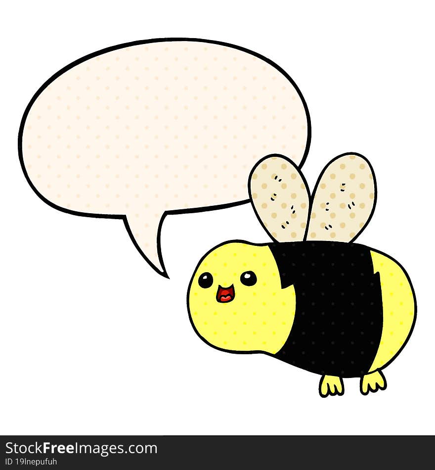 cartoon bee and speech bubble in comic book style