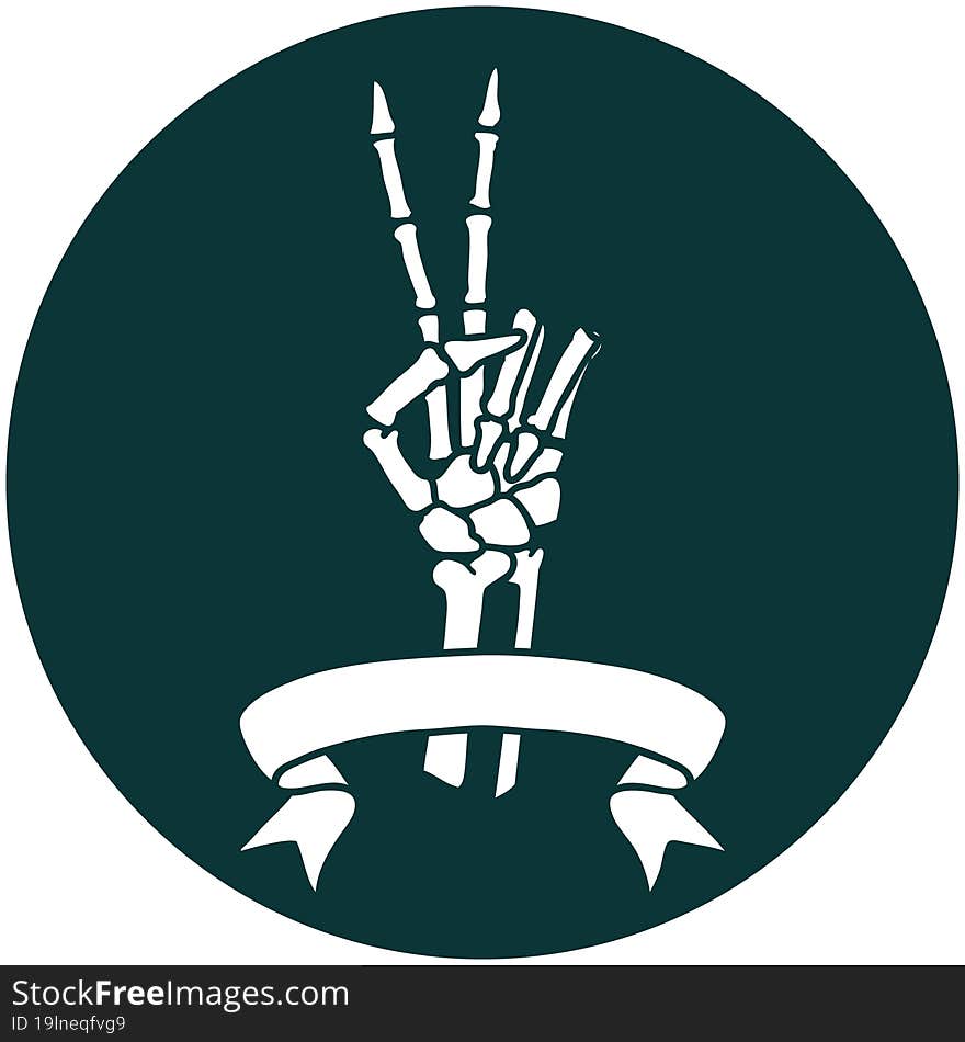 icon with banner of a skeleton hand giving a peace sign