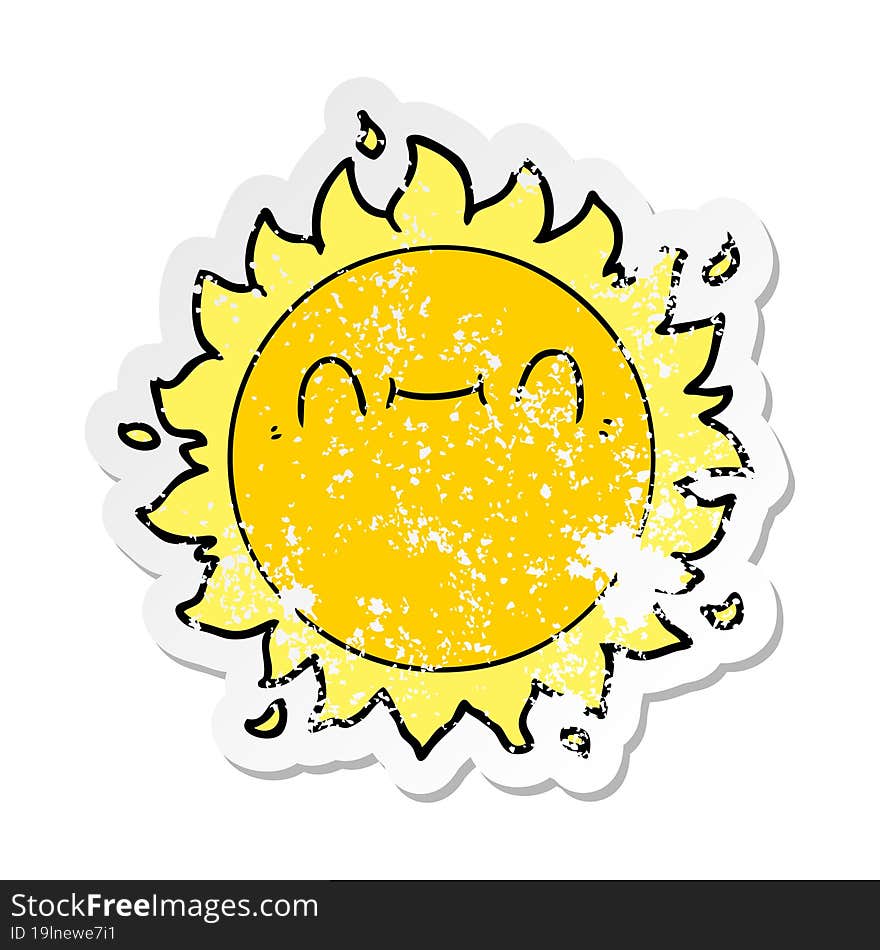 distressed sticker of a happy cartoon sun