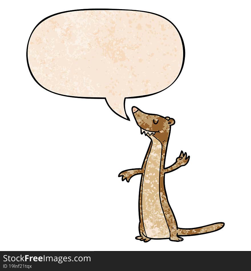 cartoon weasel and speech bubble in retro texture style