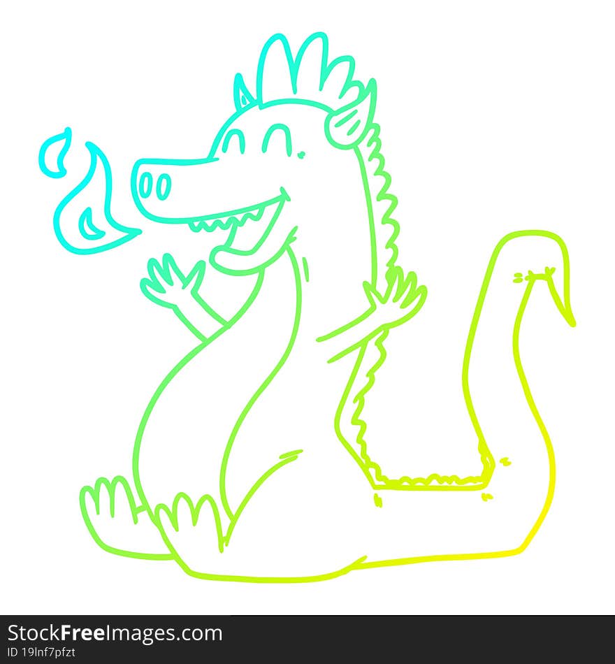 cold gradient line drawing cartoon happy dragon