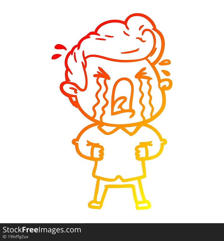 warm gradient line drawing of a cartoon crying man