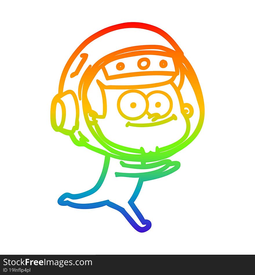 rainbow gradient line drawing of a happy astronaut cartoon