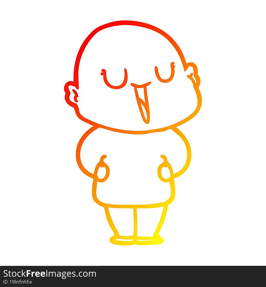 warm gradient line drawing of a happy cartoon bald man