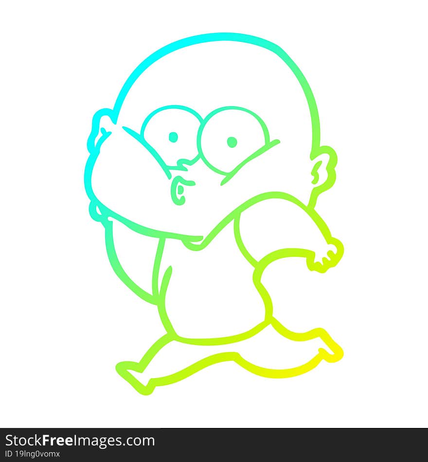 cold gradient line drawing of a cartoon bald man staring