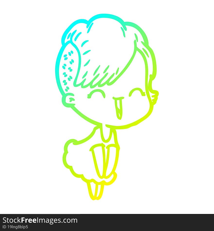 cold gradient line drawing happy cartoon hipster girl