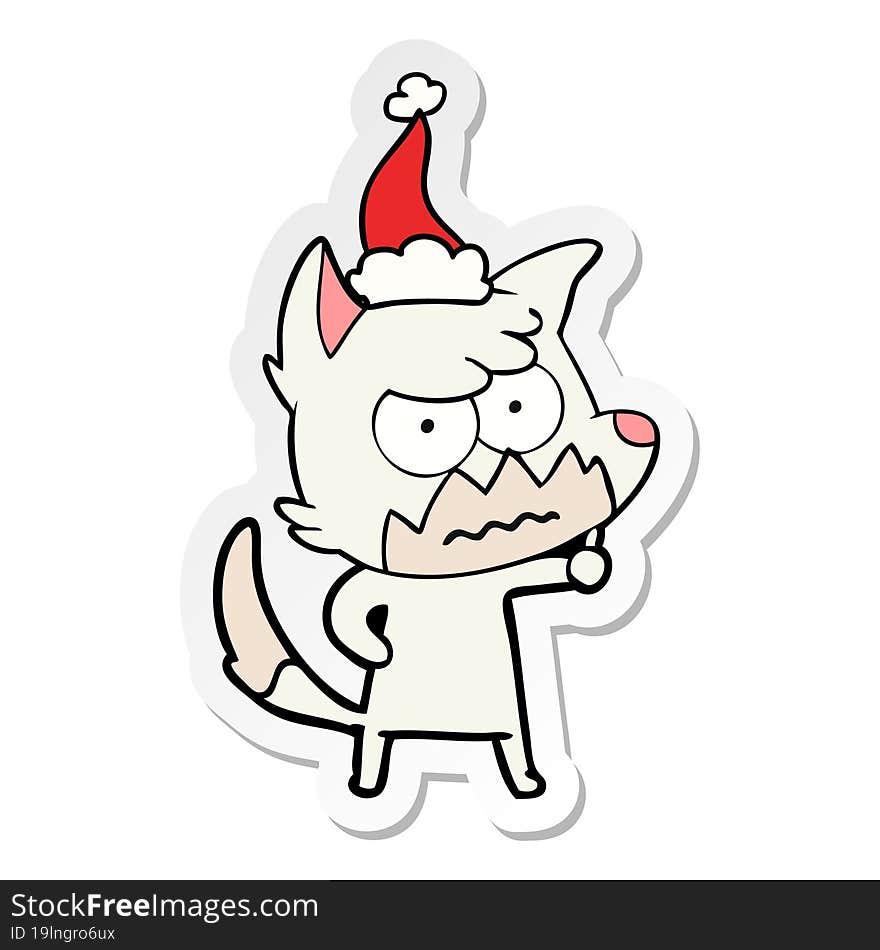 sticker cartoon of a annoyed fox wearing santa hat