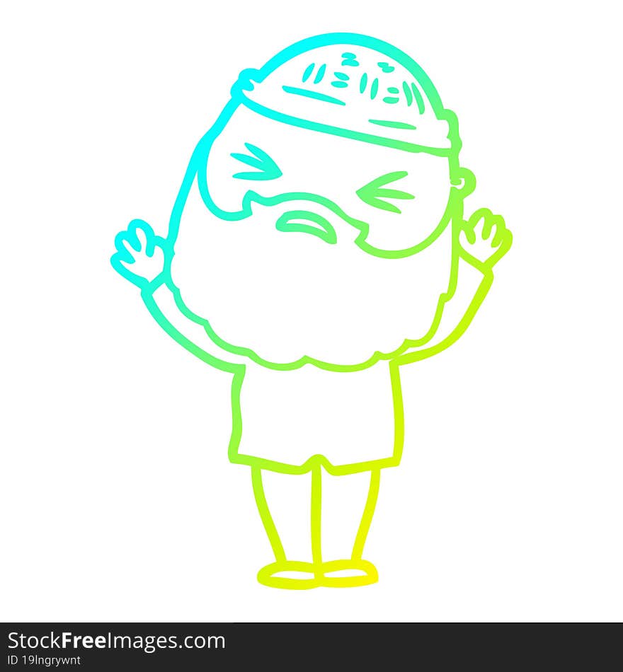 cold gradient line drawing cartoon man with beard