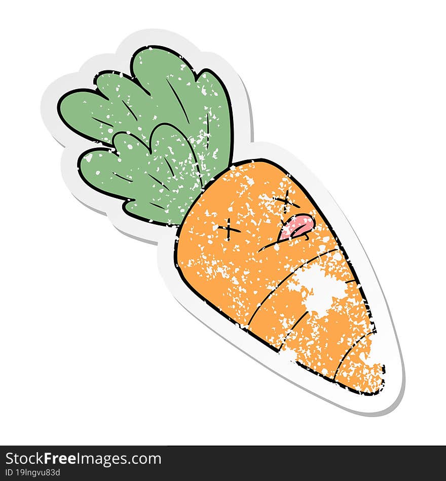 Distressed Sticker Of A Cartoon Dead Carrot