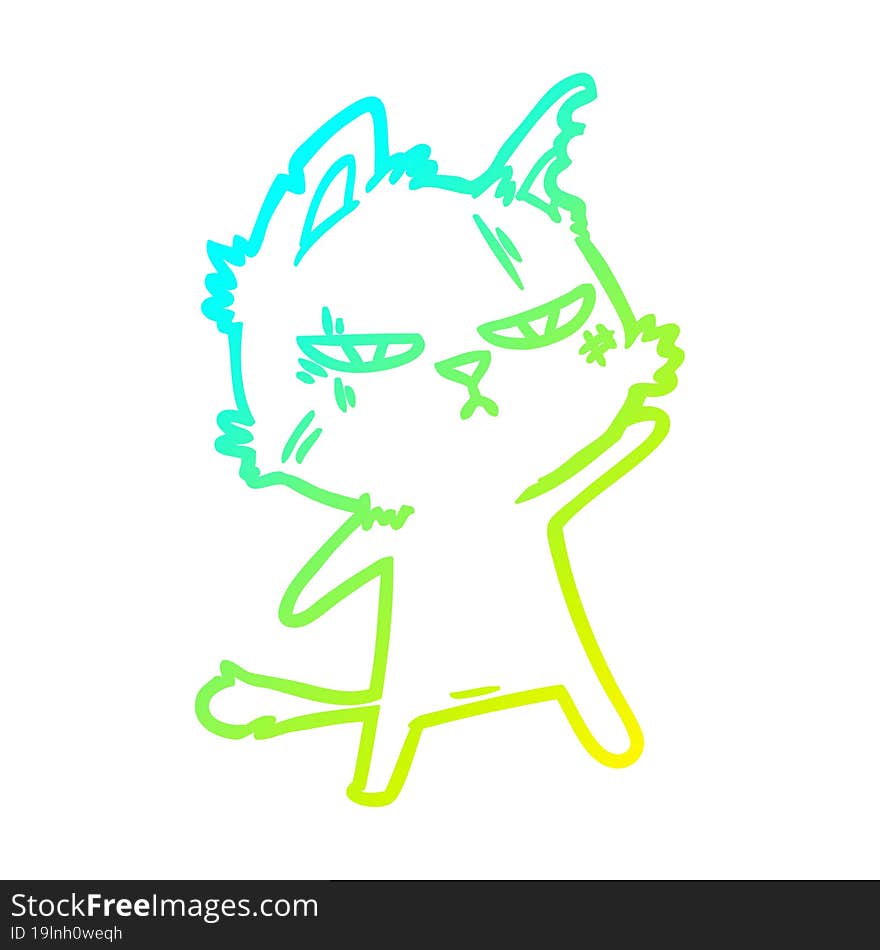 cold gradient line drawing tough cartoon cat