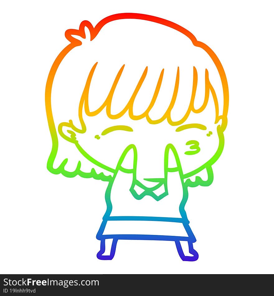 rainbow gradient line drawing of a cartoon woman